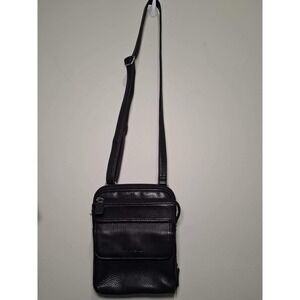 Fossil Black Leather Crossbody Bag Structured Organizer Travel Adjustable Strap